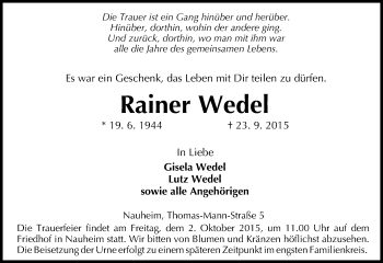 Traueranzeige von Rainer Wedel von trauer.echo-online.de