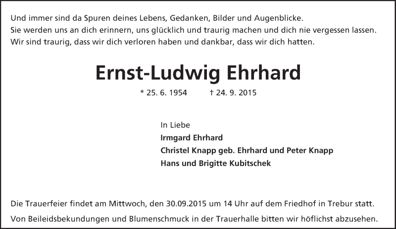  Traueranzeige für Ernst-Ludwig Ehrhard vom 26.09.2015 aus trauer.echo-online.de