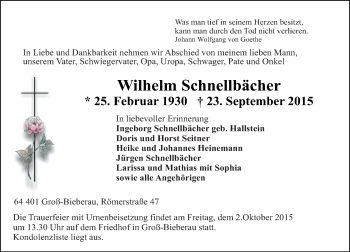 Traueranzeige von Wilhelm Schnellbächer von trauer.echo-online.de