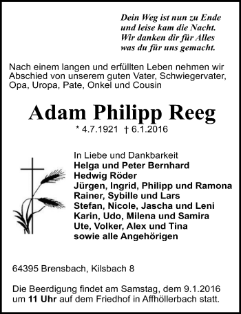 Traueranzeige von Adam Philipp Reeg von trauer.echo-online.de