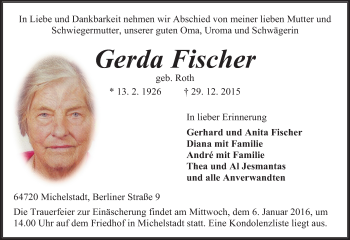Traueranzeige von Gerda Fischer von trauer.echo-online.de