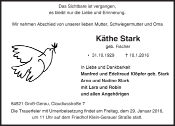 Traueranzeige von Käthe Stark von trauer.echo-online.de