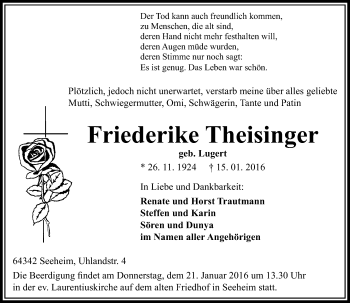 Traueranzeige von Friederike Theisinger von trauer.echo-online.de
