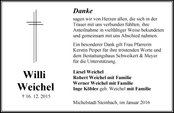 Traueranzeige von Willi Weichel von trauer.echo-online.de