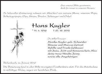 Traueranzeige von Hans Kugler von trauer.echo-online.de