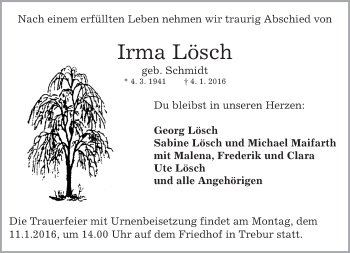 Traueranzeige von Irma Lösch von trauer.echo-online.de