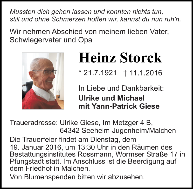  Traueranzeige für Heinz Storck vom 16.01.2016 aus trauer.echo-online.de