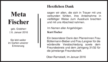 Traueranzeige von Meta Fischer von trauer.echo-online.de