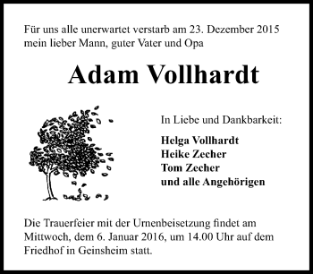 Traueranzeige von Adam Vollhardt von trauer.echo-online.de