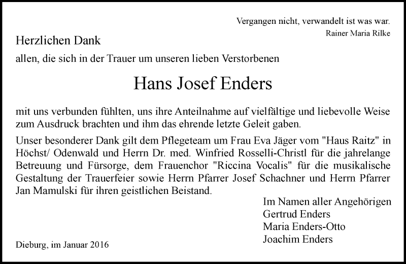  Traueranzeige für Hans Josef Enders vom 23.01.2016 aus trauer.echo-online.de