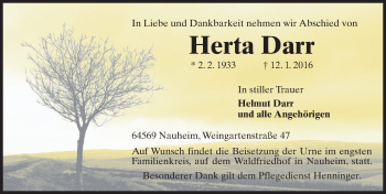 Traueranzeige von Herta Darr von trauer.echo-online.de