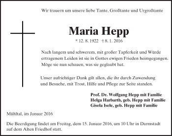Traueranzeige von Maria Hepp von trauer.echo-online.de