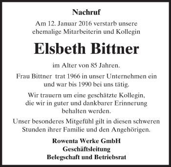 Traueranzeige von Elsbeth Bittner von trauer.echo-online.de