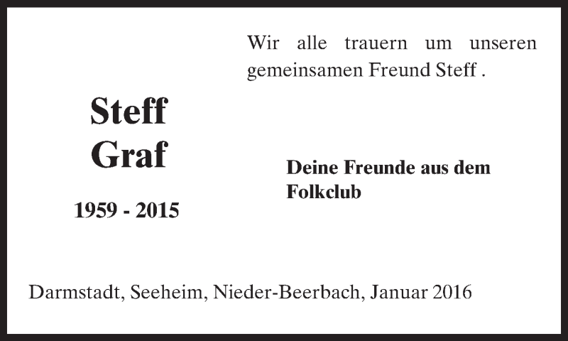  Traueranzeige für Steff Graf vom 06.01.2016 aus trauer.echo-online.de