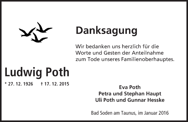  Traueranzeige für Ludwig Poth vom 23.01.2016 aus trauer.echo-online.de