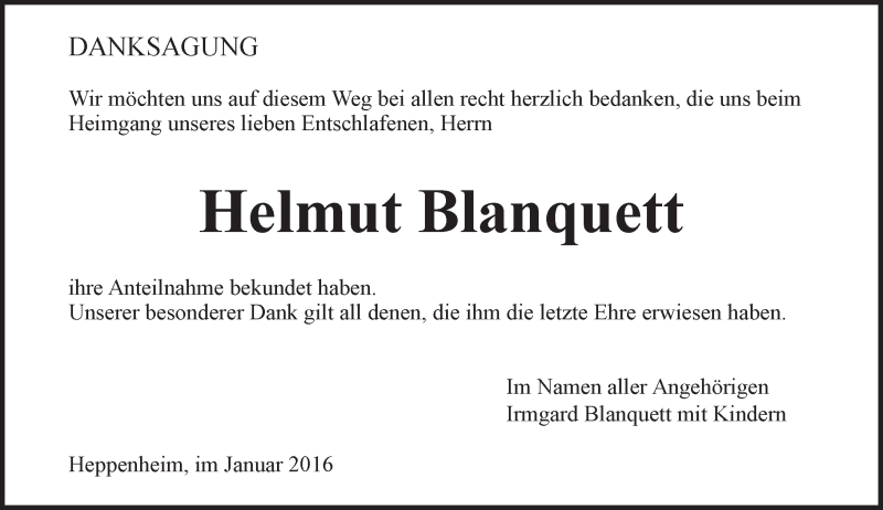  Traueranzeige für Helmut Blanquett vom 08.01.2016 aus trauer.echo-online.de