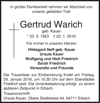 Traueranzeige von Gertrud Warich von trauer.echo-online.de