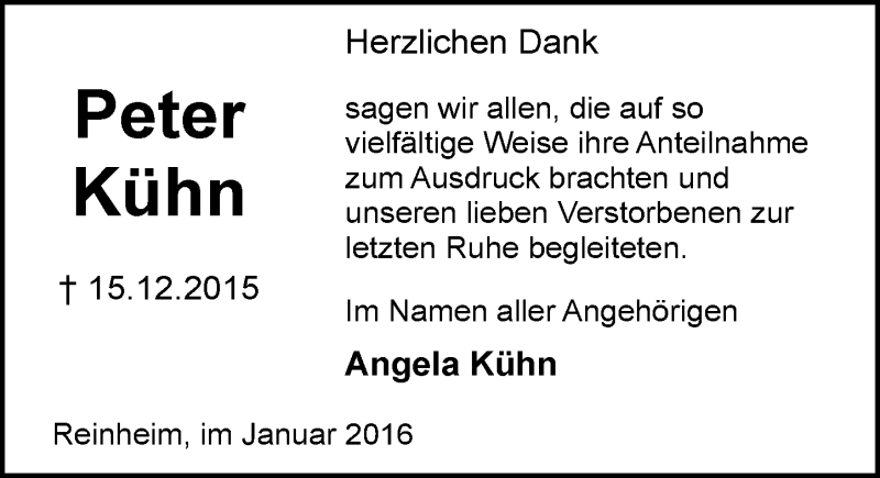  Traueranzeige für Peter Kühn vom 16.01.2016 aus trauer.echo-online.de