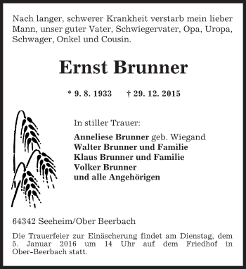 Traueranzeige von Ernst Brunner von trauer.echo-online.de