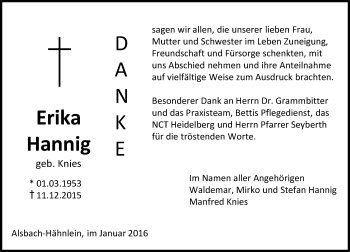 Traueranzeige von Erika Hannig von trauer.echo-online.de