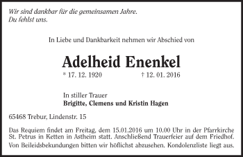 Traueranzeige von Adelheid Enenkel von trauer.echo-online.de