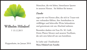 Traueranzeige von Wilhelm Hilsdorf von trauer.echo-online.de