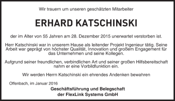 Traueranzeige von Erhard Johannes Katschinski von Darmstädter Echo