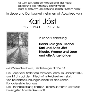 Traueranzeige von Karl Jöst von trauer.echo-online.de