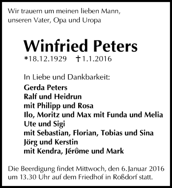 Traueranzeige von Winfried Peters von trauer.echo-online.de