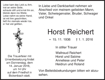 Traueranzeige von Horst Reichert von trauer.echo-online.de