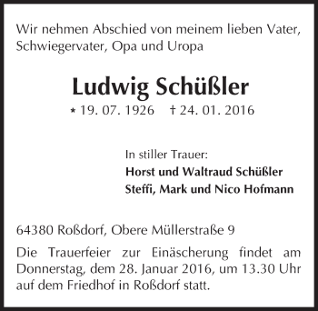 Traueranzeige von Ludwig Schüßler von trauer.echo-online.de