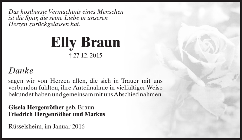 Traueranzeige für Elly Braun vom 20.01.2016 aus trauer.echo-online.de