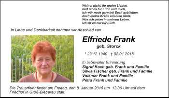 Traueranzeige von Elfriede Frank von trauer.echo-online.de