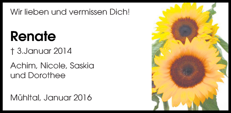  Traueranzeige für Renate Leißler vom 02.01.2016 aus trauer.echo-online.de