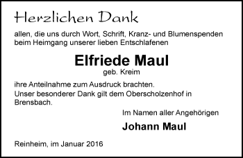 Traueranzeige von Elfriede Maul von trauer.echo-online.de