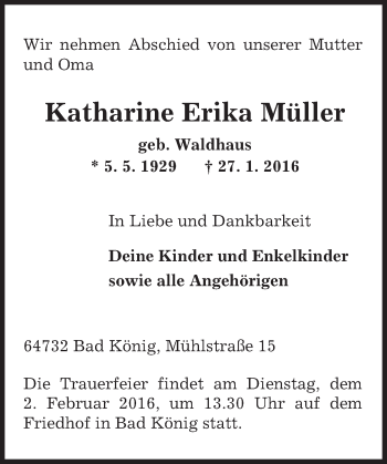 Traueranzeige von Katharine Erika Müller von trauer.echo-online.de