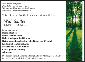 Traueranzeige von Willi Sattler von trauer.echo-online.de