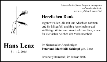 Traueranzeige von Hans Lenz von trauer.echo-online.de