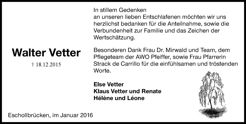  Traueranzeige für Walter Vetter vom 20.01.2016 aus trauer.echo-online.de