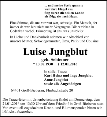 Traueranzeige von Luise Jungblut von trauer.echo-online.de