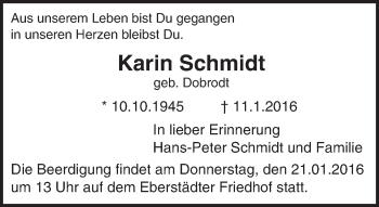 Traueranzeige von Karin Schmidt von trauer.echo-online.de