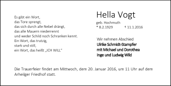Traueranzeige von Hella Vogt von trauer.echo-online.de