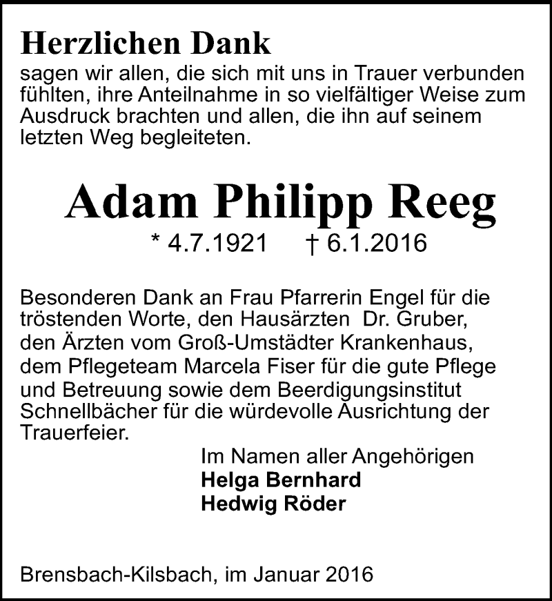  Traueranzeige für Adam Philipp Reeg vom 30.01.2016 aus trauer.echo-online.de