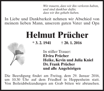 Traueranzeige von Helmut Prücher von trauer.echo-online.de