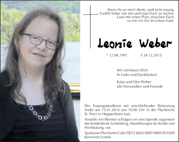 Traueranzeige von Leonie Weber von trauer.echo-online.de