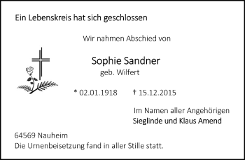 Traueranzeige von Sophie Sandner von trauer.echo-online.de