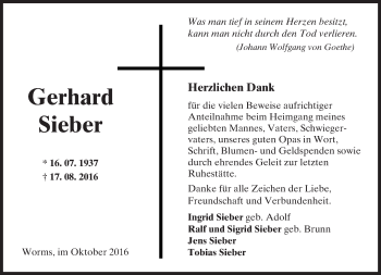 Traueranzeige von Gerhard Sieber von Trauerportal Rhein Main Presse