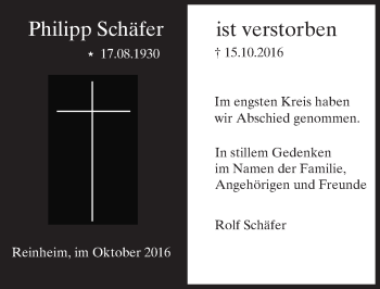 Traueranzeige von Philipp Schäfer von Trauerportal Echo Online