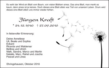 Traueranzeige von Jürgen Kraft von VRM Trauer