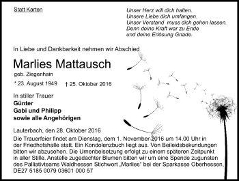 Traueranzeige von Marlies Mattausch von VRM Trauer